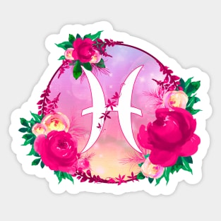 Pisces Zodiac Horoscope Pink Floral Monogram Sticker